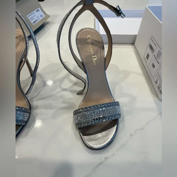 Dior Dway Heeled Sandals Metallic Thread Embroidery Strass size 38 - Picture 7 of 14